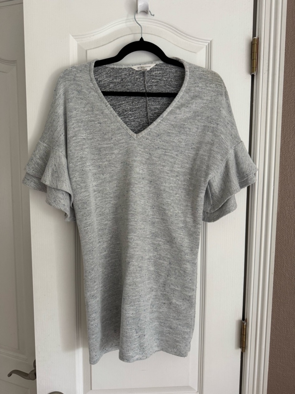 Light Gray V-Neck Ruffle Sleeve Women's mini dress